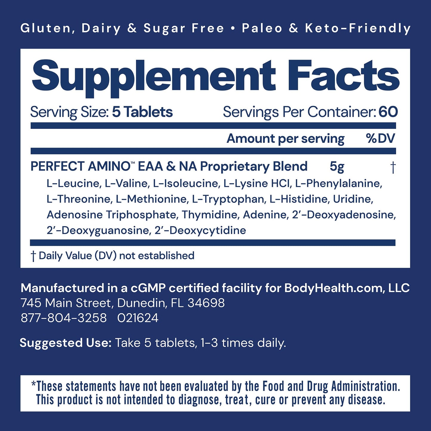 BodyHealth PerfectAmino (300 Tablets) Essential Amino Acid Supplement with EAA, Muscle Recovery, Boost Energy & Stamina, 99% Utilization