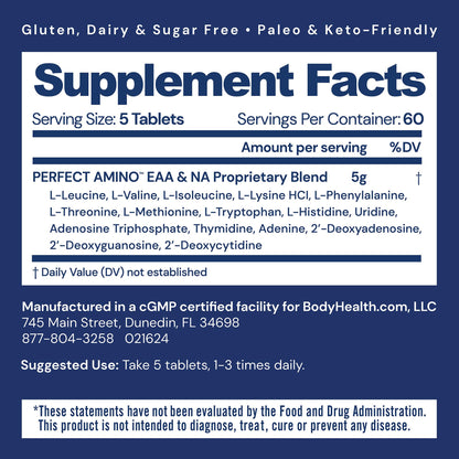 BodyHealth PerfectAmino (300 Tablets) Essential Amino Acid Supplement with EAA, Muscle Recovery, Boost Energy & Stamina, 99% Utilization