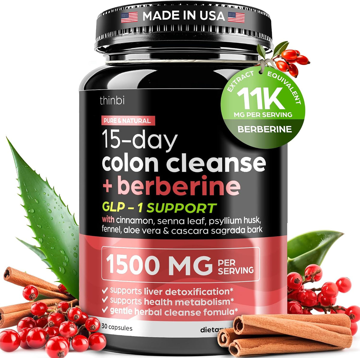 Artnaturals Thinbi Colon Cleanse Capsules with Berberine, 15-Day Supply