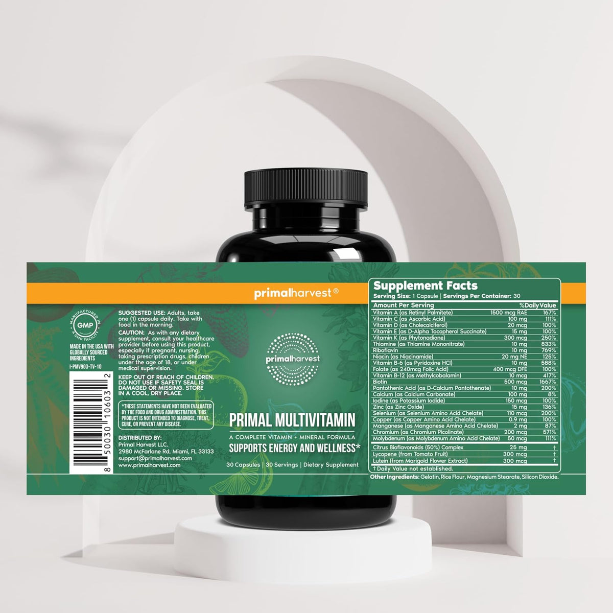 Primal Harvest Multivitamin & Magnesium Supplements for Women and Men Multi Vitamin Capsules and Magnesium Glycinate Pills Bundle
