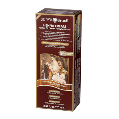 Surya Brasil Henna Cream Golden Blonde - 98% Natural Ingredients, Vegan, Cruelty-Free, Eco-Friendly, Semi-Permanent Hair Color, Deep Hydration & Shine, 2.37 oz