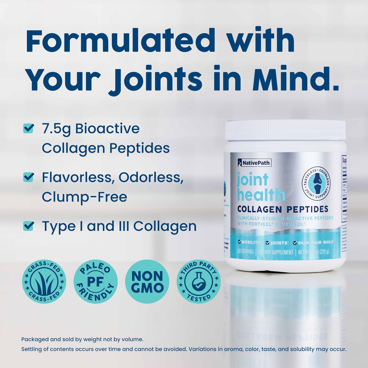 Suplement ​NativePath Fortigel & Verisol Joint Health Collagen Peptides Powder – Type 1 & 3, Grass-Fed Unflavored, 30 Servings - VelvetGlow USA