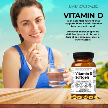 Santa Cruz Paleo Vitamin K2 + D3 Softgels, Daily Supplement with Organic Olive Oil, Includes Vitamin K1 & Two Forms of K2, Supports Heart & Bone Health, Gluten Free, Sugar Free, Paleo, Keto, 60 Count