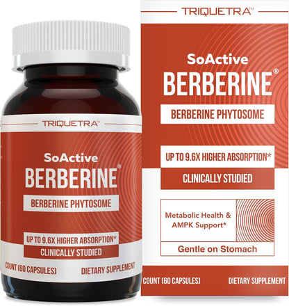 SoActive Berberine 550mg: 9.6X Higher Absorption, Clinically Studied, Optimized Phytosome | Supports Metabolism & AMPK Activation | Non-GMO, Soy-Free | Clinically Validated Dose | 60 Servings