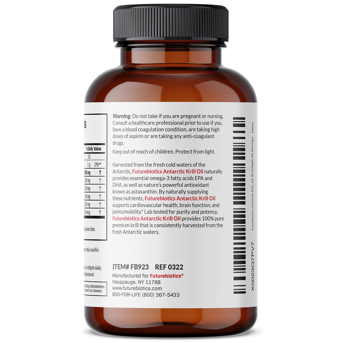 Futurebiotics Antarctic Krill Oil 1000mg with Omega-3s EPA, DHA, Astaxanthin and Phospholipids - Premium Krill Oil Heavy Metal Tested, Non GMO – 90 Softgels (45 Servings)