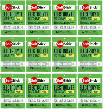 SaltStick Electrolyte FastChews Chewable Tablets, Lemon Lime, 120 count, 12 packets of 10 tablets each