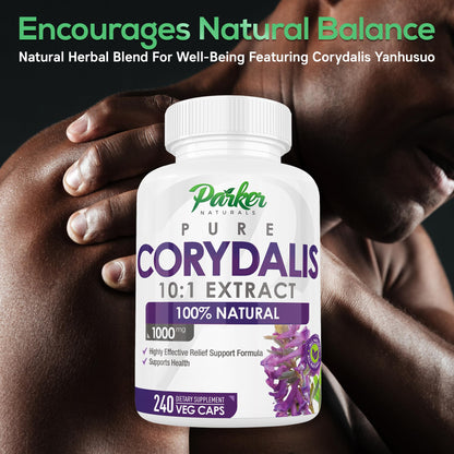 Parker Naturals Pure Corydalis Root Extract Capsule - 1000mg Strength, 10:1 Corydalis Yanhusuo Extract, Natural Relief, Long Lasting, 100% Vegetarian, 120 Servings, 240 Count Parker NaturalsBuy Supplements Australia