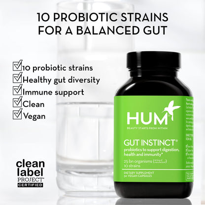 HUM Gut Instinct Daily Probiotic, Digestive & Immune Support, 30 Count