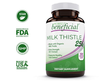 PURELY beneficial Organic Milk Thistle Capsules, 50:1 Milk Thistle Extract, Liver Cleanse & Antioxidant Support, 120 Veg Capsules, Vegan & Non-GMO