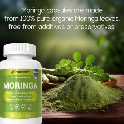 Moringa Capsules - Pure Moringa Powder Supports, Joint Comfort & Healthy Energy Levels 120 Capsules - Made in USA, Gluten Free Supplement, GMO Free