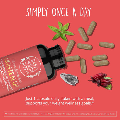 Happy Healthy Hippie Lighten Up Weightloss Supplement (Metabolaid™ + Chromium) & Be Grounded Stress Relief Supplements