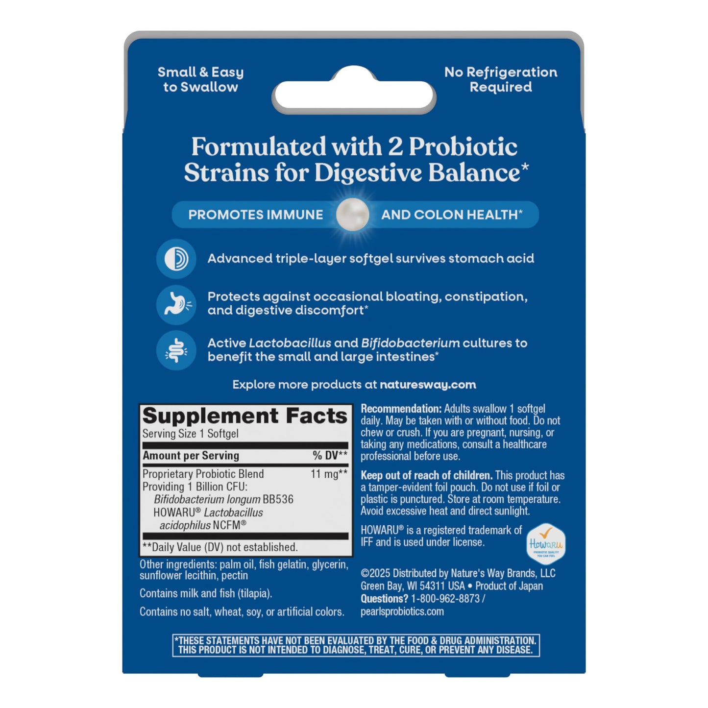 Nature's Way Probiotic Pearls Acidophilus, Supports Digestive Balance & Gut Health*, Reduces Occasional Constipation and Bloating*, 1 Billion CFU, No Refrigeration Required, 30 Softgels