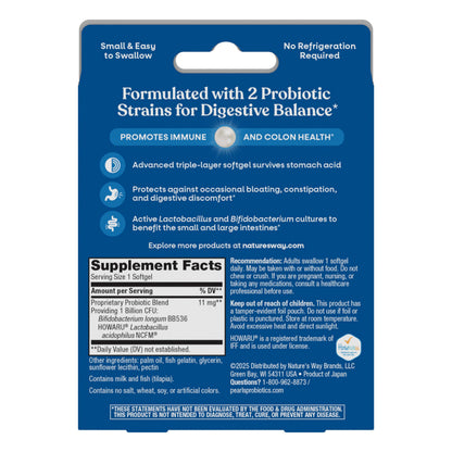 Nature's Way Probiotic Pearls Acidophilus, Supports Digestive Balance & Gut Health*, Reduces Occasional Constipation and Bloating*, 1 Billion CFU, No Refrigeration Required, 30 Softgels