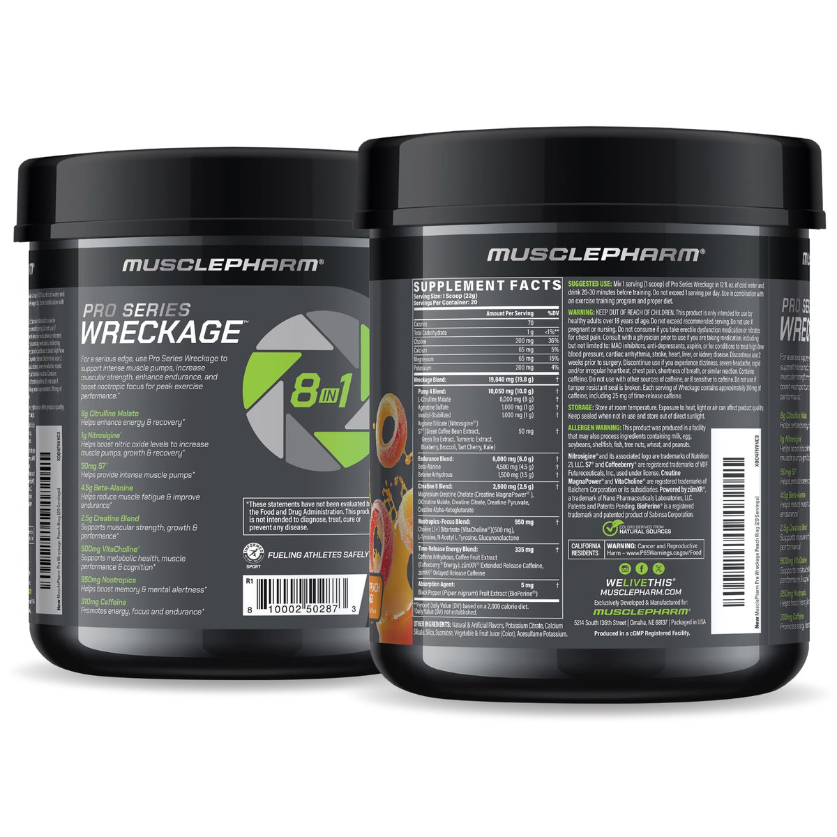 Muscle Pharm Pro Series Wreckage Pre Workout Powder | Professional Grade 8-in-1 Blend for Strength, Pump, Focus & Nitric Oxide Performance | Sour Berry, 15.5 oz, 20 Servings