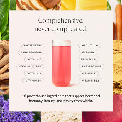 BEAM Glow Hormone Support & Cortisol Supplement for Women - Daily Vitamins for Women with Ashwagandha, Selenium, Zinc, Vitamin A, Biotin for Cycle Health, Mood & Energy, Strawberry Kiwi, 15 Servings
