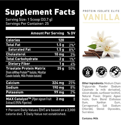 Kaged Whey Protein Isolate Elite Powder | Vanilla | Whey, Casein, & Milk Protein Blend | Post Workout Recovery Drink | Supports Muscle Building | Supplements for Men & Women | 2 lbs