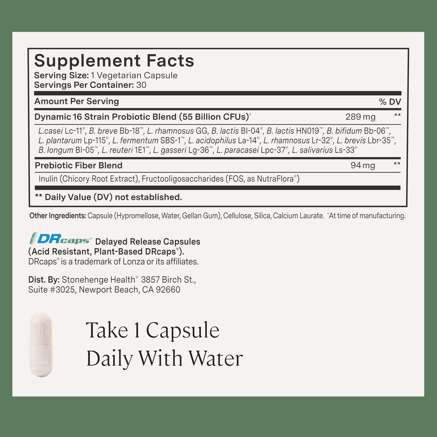 Stonehenge Health Probiotics 55 Billion CFU - 16 Strains, Prebiotic, Synbiotics Dynamic Biotics - Lactobacillus Acidophilus, Delayed Release