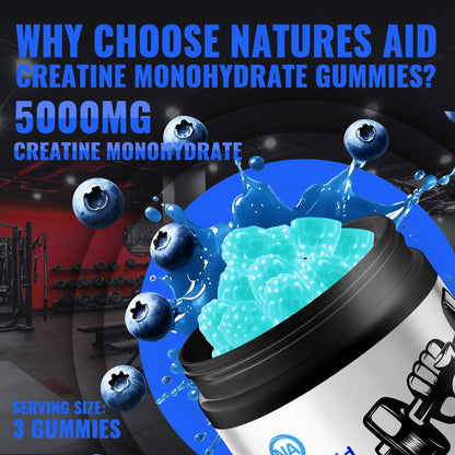 Natures Aid NSF Certified Creatine Gummy 5g - Creatine Monohydrate Gummies – Pre-Workout Energy & Muscle Growth Support for Men & Women