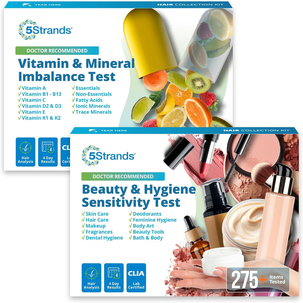 5Strands Nutrition Imbalance Test + Beauty Hygiene Sensitivity Test Bundle, At-Home Hair Analysis for Adults & Kids, Identify Nutrient Absorption Gaps & Personal Care Ingredient Sensitivities