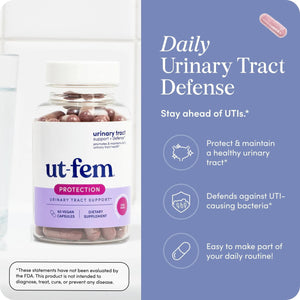 UT-Fem Protection - Urinary Tract Defense for Women, 3-in-1 Daily Defense Formula to Protect Urinary Tract Health, D-Mannose, Cranberry + Hibiscus, Natural Supplement - 60 Vegan Capsules UT-FemBuy Supplements Australia