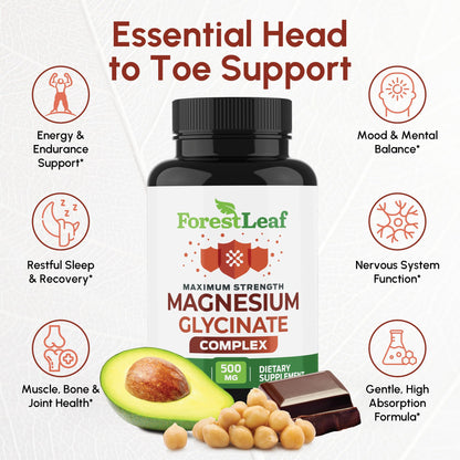 Magnesium Glycinate 500mg Complex - Magnesium Supplement Capsules for Sleep and Calmness - Non-GMO, 3rd Party Tested