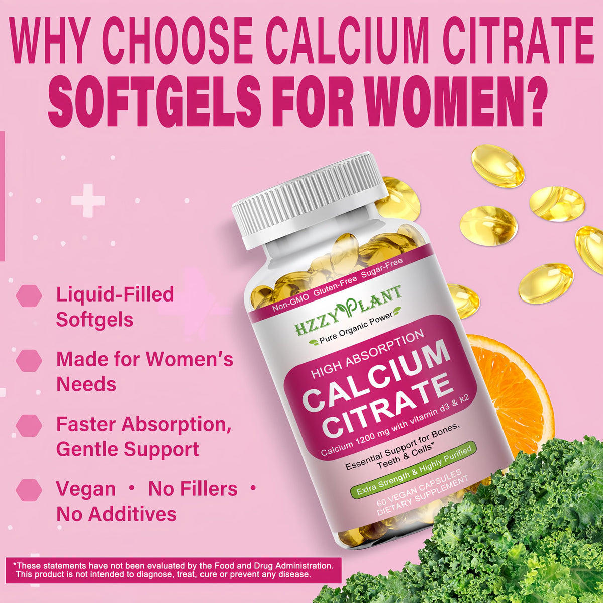 Suplement ​Calcium Supplements for Women Softgels, High Absorption Calcium Citrate Supplement Essential Mineral Calcium 1200 mg with Vitamin D3 Magnesium for Bone Health Support - VelvetGlow USA