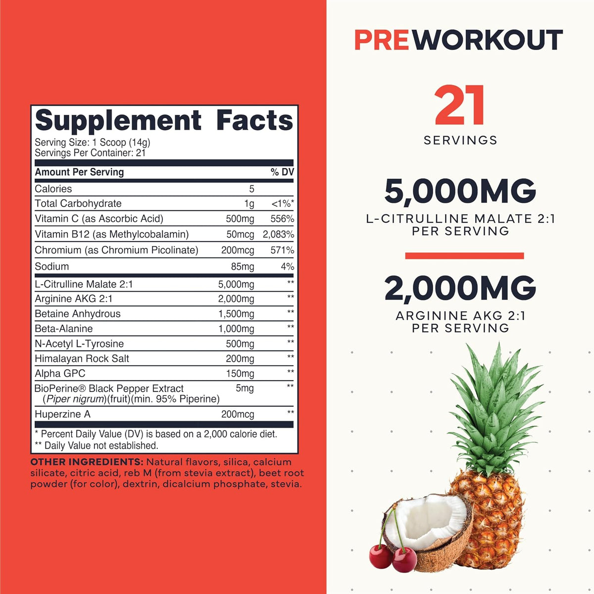 Type Zero Clean Stim Free Pre Workout Powder (Tropical Fruit Punch) 21 Serv | Nitric Oxide Booster with L-Citrulline Malate, Arginine AKG, Beta Alanine, Caffeine & Stimulant Free