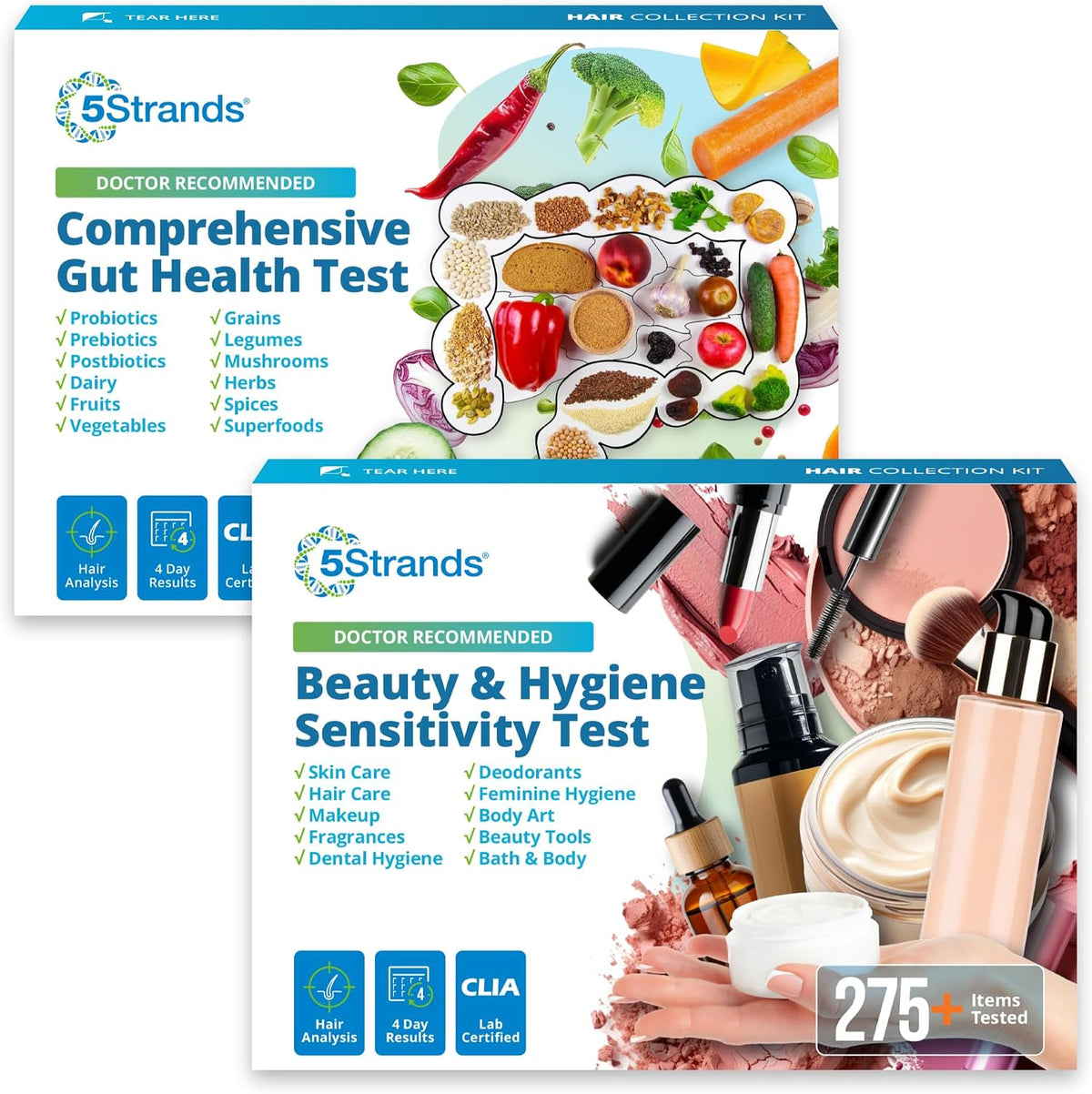 5Strands Comprehensive Gut Health Test + Beauty Hygiene Sensitivity Test Bundle, At-Home Hair Analysis for Adults & Kids, Identify Food Intolerances & Personal Care Ingredient Sensitivities