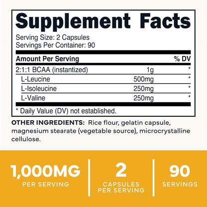 Type Zero BCAA (1000mg) 180 Capsules, 90 Servings | Branched Chain Amino Acids with 500mg of L-Leucine, 1000mg of L-Isoleucine and L-Valine