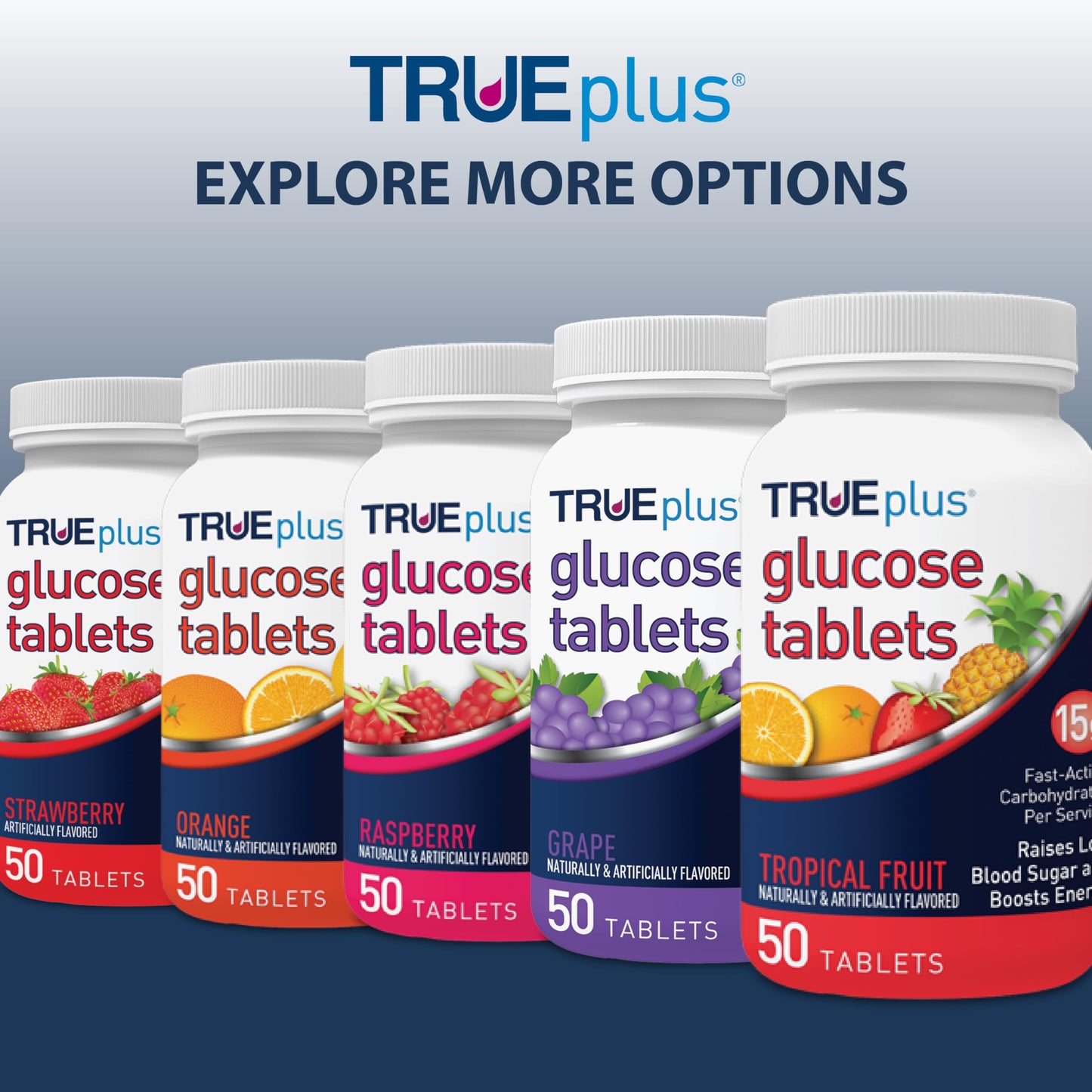 TRUEplus Glucose Tablets, Chewable, Watermelon Flavor, 15g Fast-Acting Carbohydrates, Dye Free, Gluten Free, No Fat, Boost Energy, 50 Count