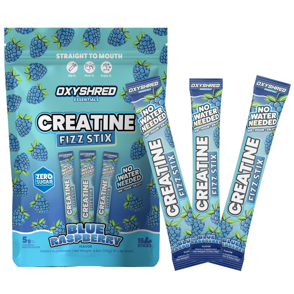 EHP Labs OxyShred Creatine Monohydrate Fizz Sticks, Cherry Slushie, 15 Pack | 5g Micronized Creatine Per Stick. No Water Needed, Zero Sugar, Vegan & Gluten Free. Single Serve On The Go.