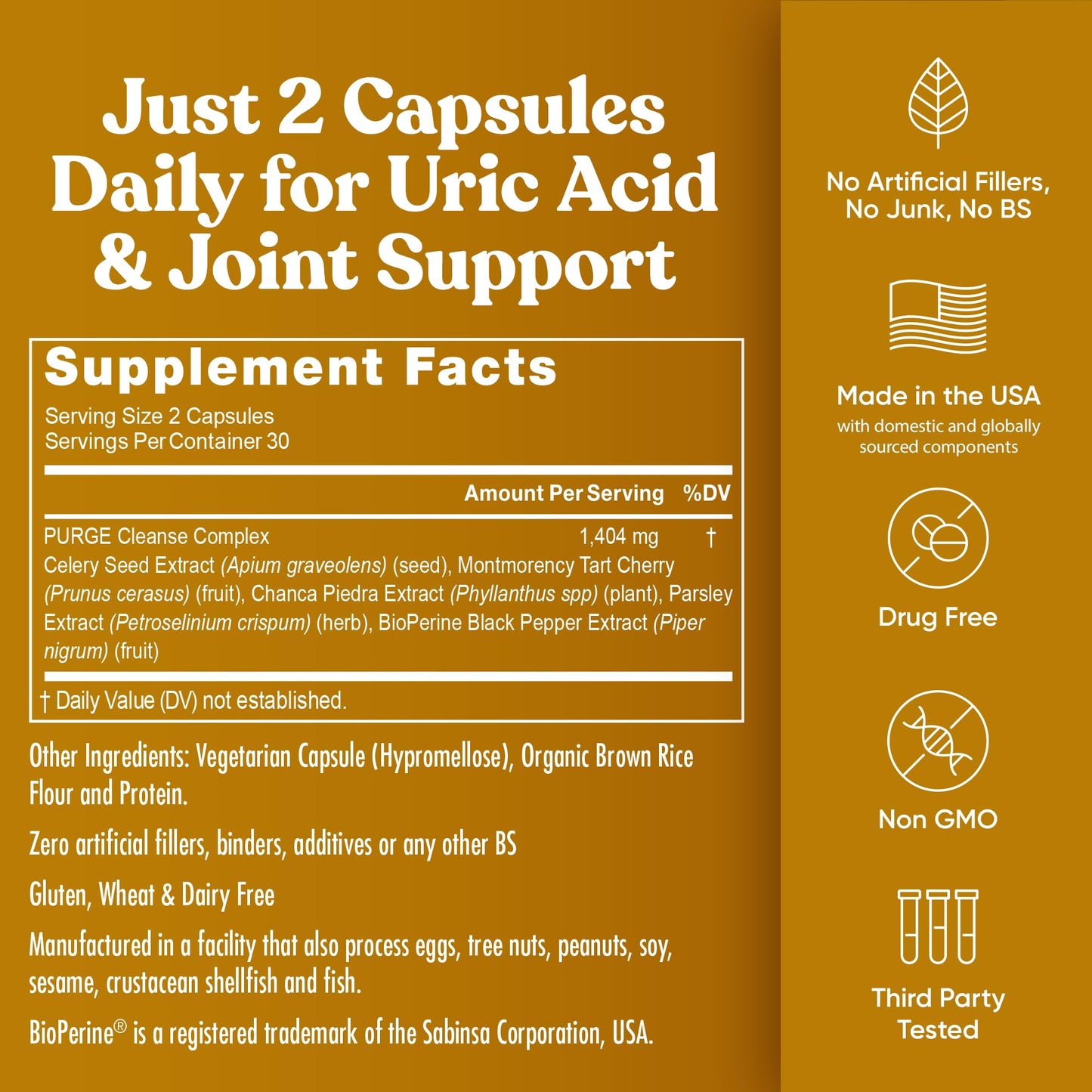 Eu Natural Purge Uric Acid Flush - Eat & Drink What You Want - Uric Acid Support for Joints & Mobility with Celery Seed, Tart Cherry