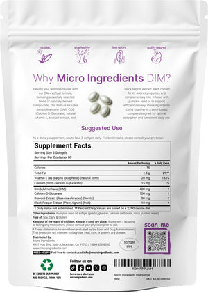Micro Ingredients DIM+ Supplement 400mg for Men & Women | 240 Softgels with Pumpkin Seed Oil | Highly Bioavailable 7-in-1 Complex with Vitamin E, CDG, Broccoli & Black Pepper Extract Micro IngredientsBuy Supplements Australia