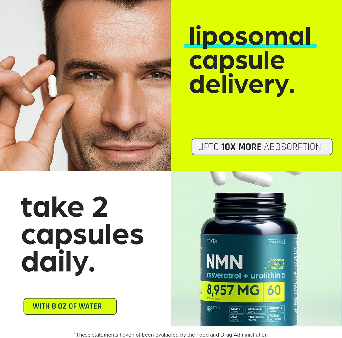 Thinbi NMN & NAD Supplement with Urolithin A, 60 Count
