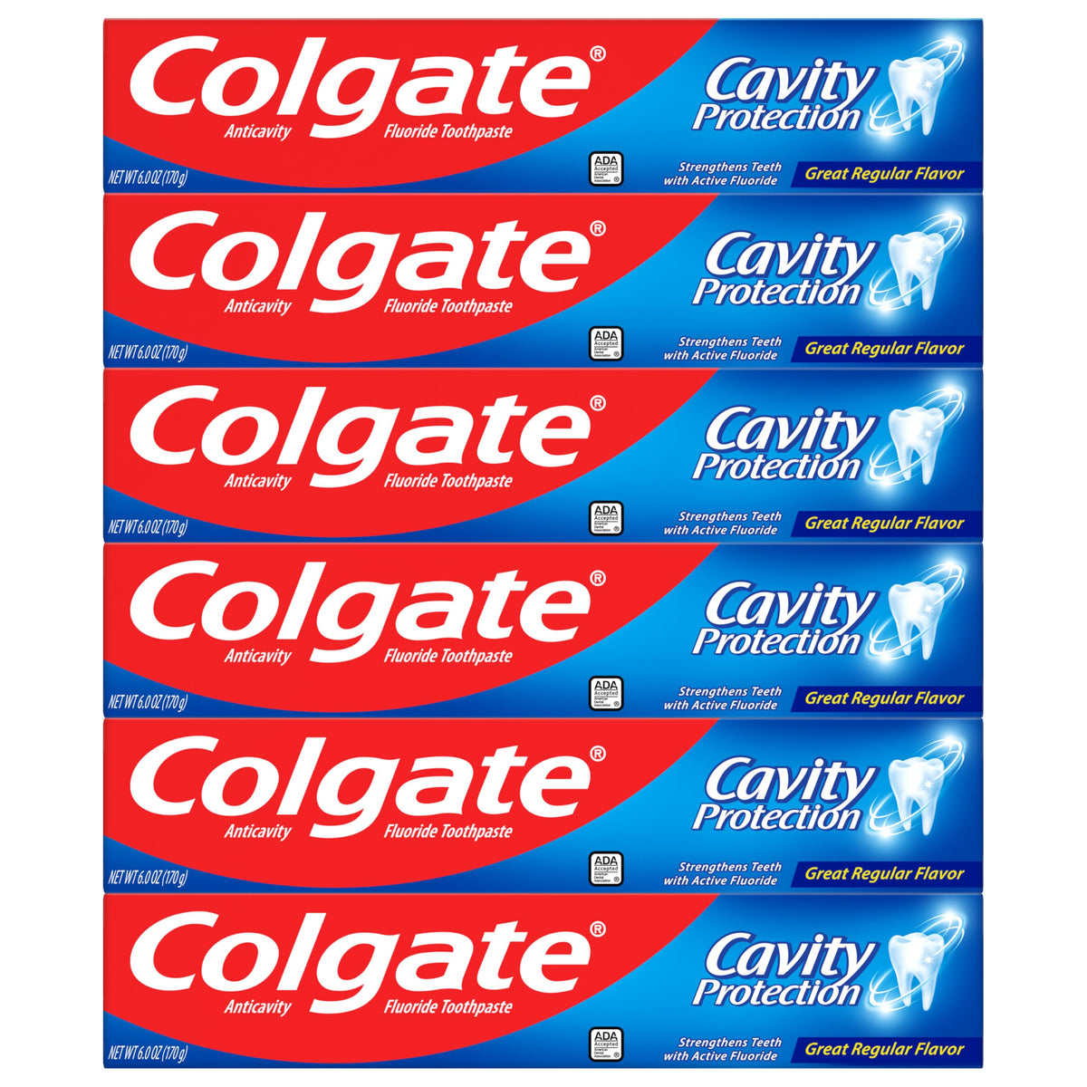 Suplement ​Colgate Cavity Protection Toothpaste with Fluoride, Minty Great Regular Flavor, Anti Cavity Toothpaste, 6 Pack, 6 Oz Tubes - VelvetGlow USA