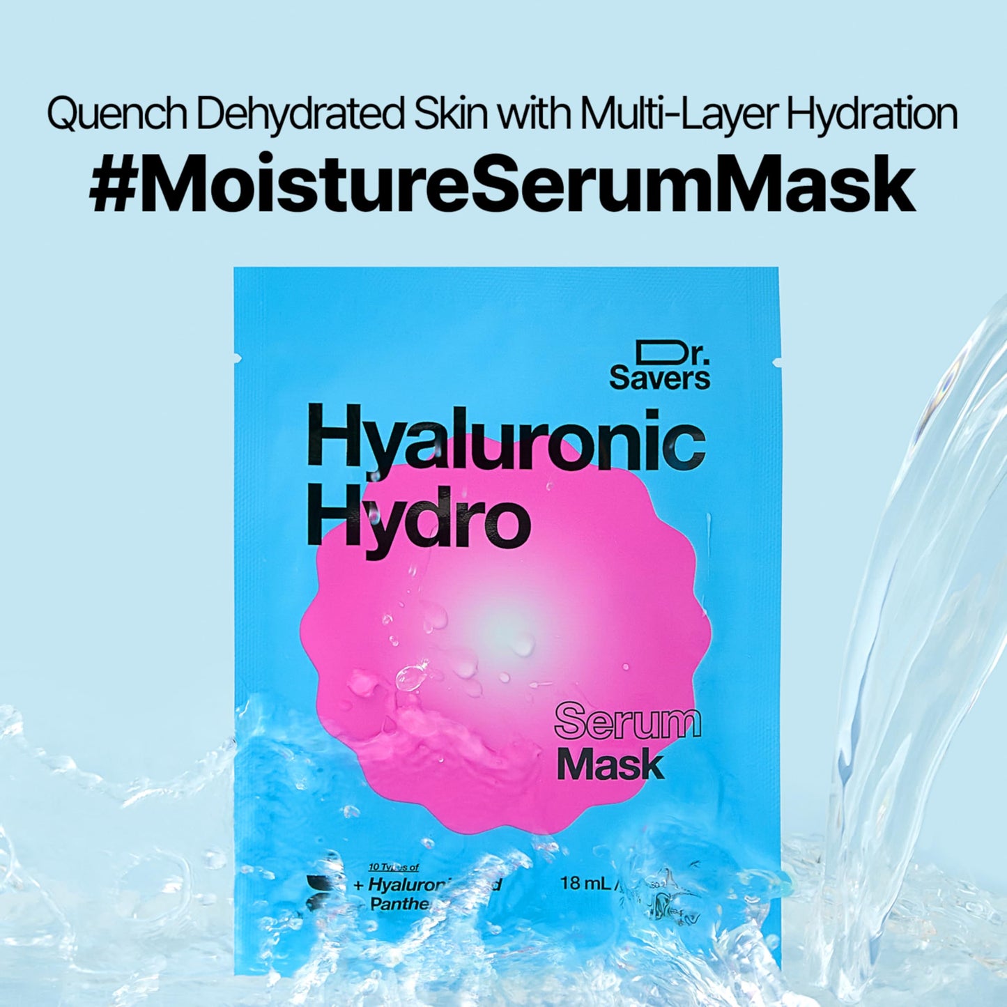 Dr. Savers Hyaluronic Acid Face Serum Mask, 0.60 Fl Oz, Deep Hydrating & Repair Skin Barrier with Panthenol, Lightweight, Non-Sticky, Moisturizing Dewy Skin,