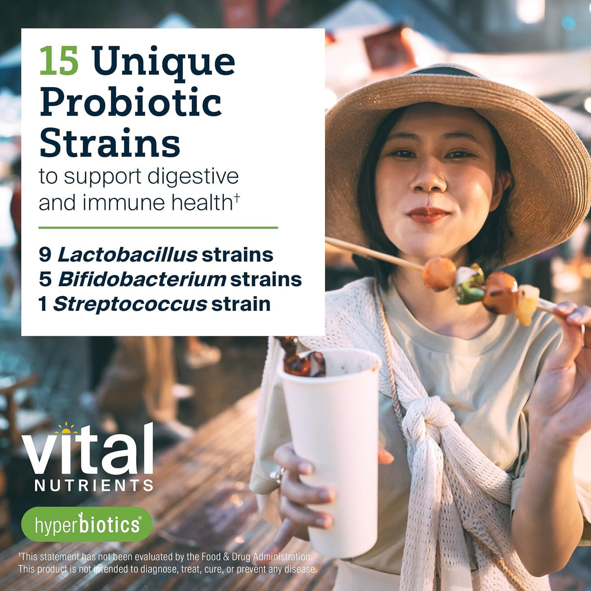 Hyperbiotics Vital Nutrients Pro-15 Advanced Probiotics for Women and Men | 15 Strains + Kiwifruit | Clinically Studied Daily Probiotics for Digestive Health, Gas, & Bloating | 30 Vegan Tablets
