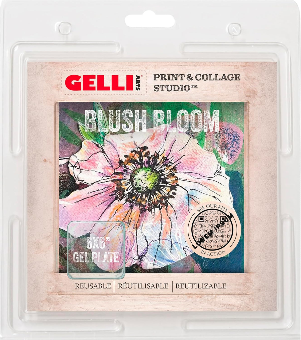 Gelli Arts Gel Printing Plate – Reusable Gel Printing Plate, Printmaking Supplies, Monoprinting at Home, Arts and Crafts – Easy Cleaning & Storage – Made in the USA – 6" x 6" – Blush Bloom