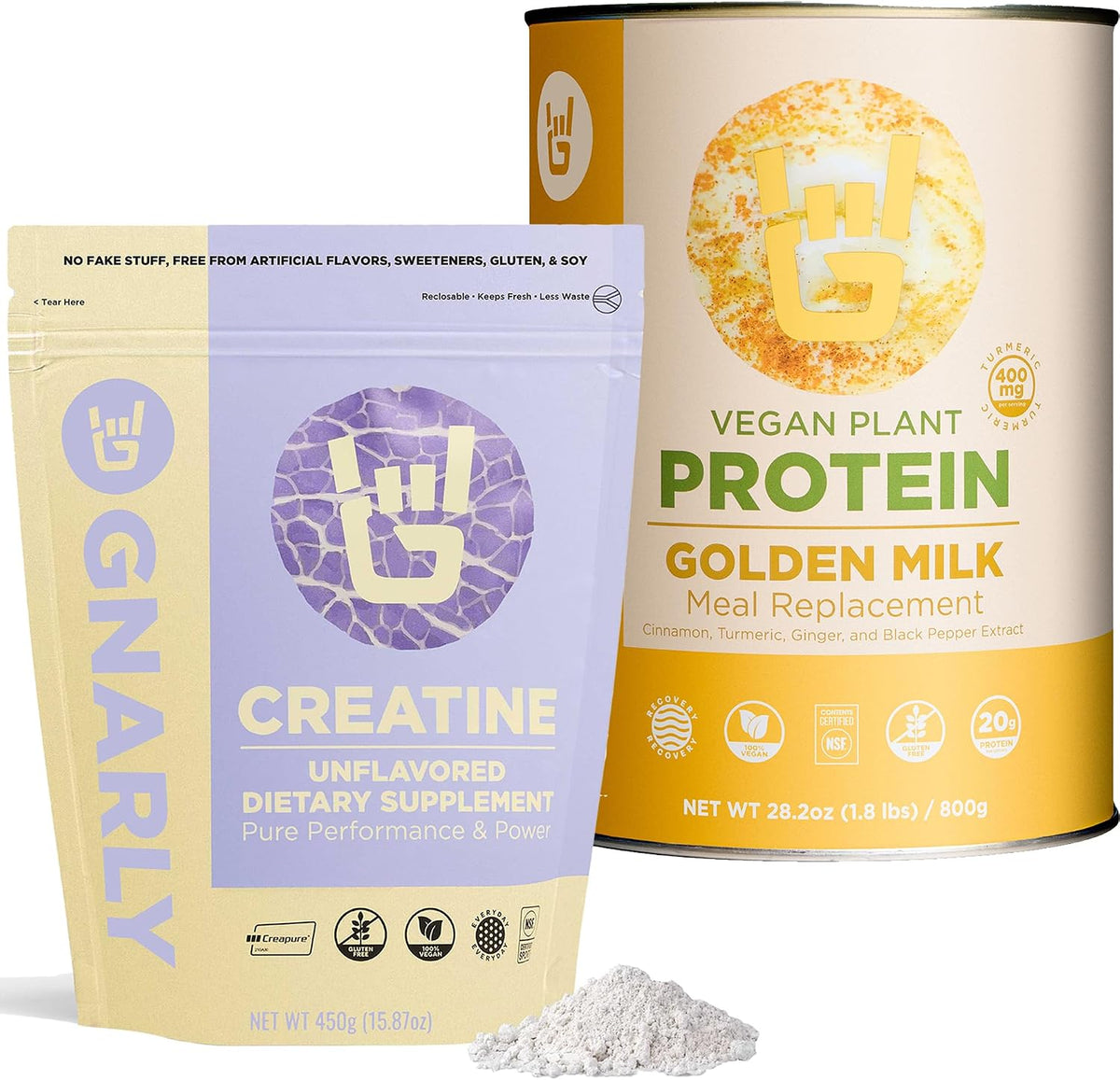 Gnarly Nutrition Golden Milk Vegan Protein Powder Creatine Powder, Unflavored (16.05oz)