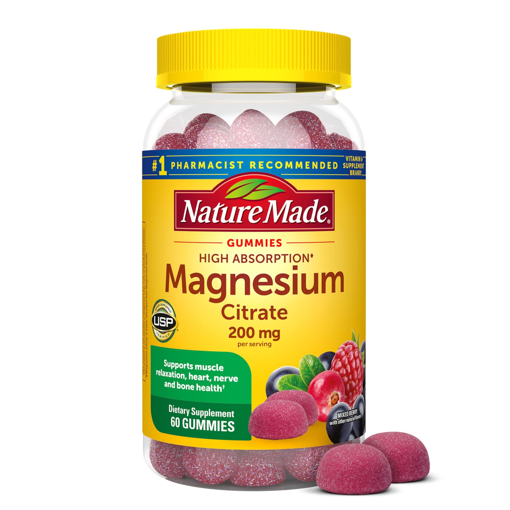 Nature Made High Absorption Magnesium Citrate 200 mg per serving, Magnesium Supplement for Muscle, Nerve, Bone and Heart Support, 60 Magnesium Gummies, 30 Day Supply Nature MadeBuy Supplements Australia