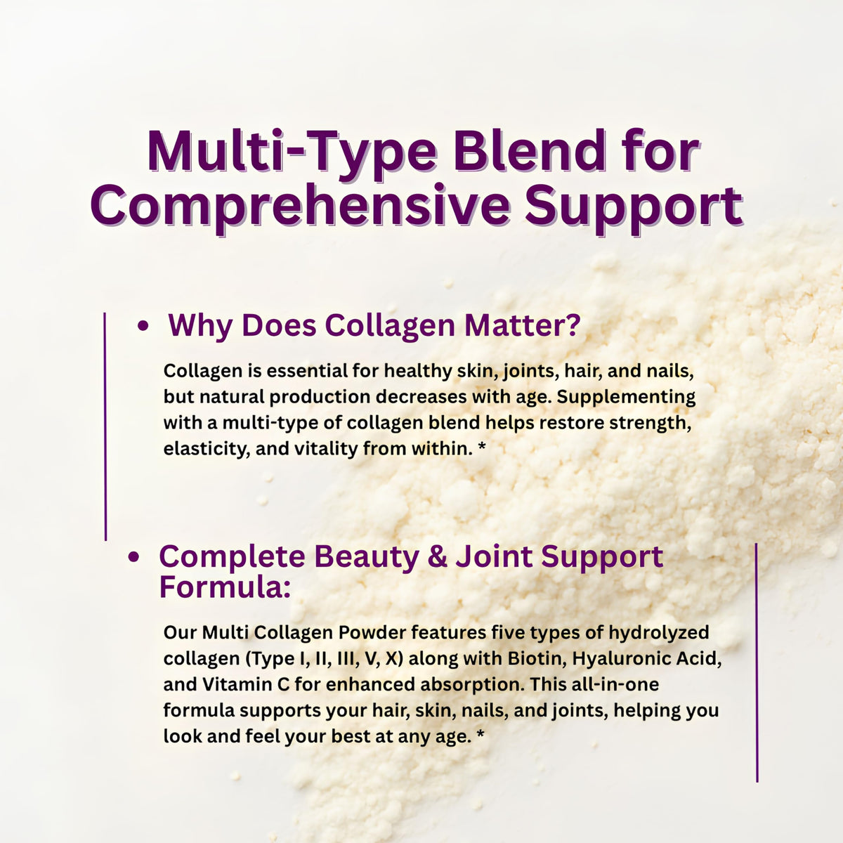 Suplement ​Micro Ingredients Multi Collagen Peptides Powder, 1lb – Hydrolyzed Type I,II,III,V,X with Biotin, Hyaluronic Acid, Vitamin C – Unflavored Collagen - VelvetGlow USA