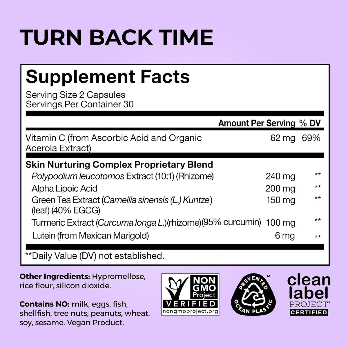 HUM Turn Back Time Turmeric & Green Tea, Skin Aging Support, 60 Count
