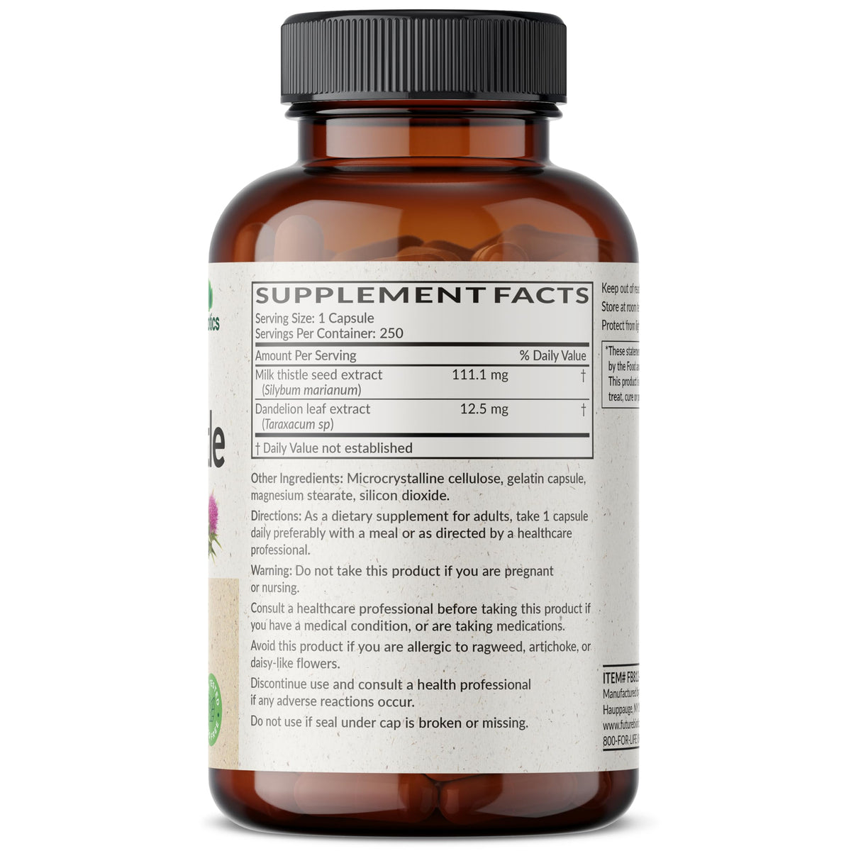 Futurebiotics Milk Thistle Silymarin Marianum & Dandelion Extract Liver Health Support, Antioxidant Support, Detox, 300 Capsules