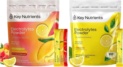 KEY NUTRIENTS Electrolytes Powder Bundle, Variety Pack 10 Count Packets + Classic Lemonade 20 Count Packets, Sugar Free Hydration Travel Drink Mix with Vitamins & Minerals, No Calories