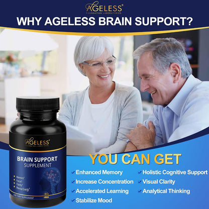 Ageless Brain Supplement for Memory and Focus, 60 Capsules | Mental Clarity & Cognitive Support Formula with Vitamins B6 & B12 | Supports Brain Health, Alertness & Daily Performance