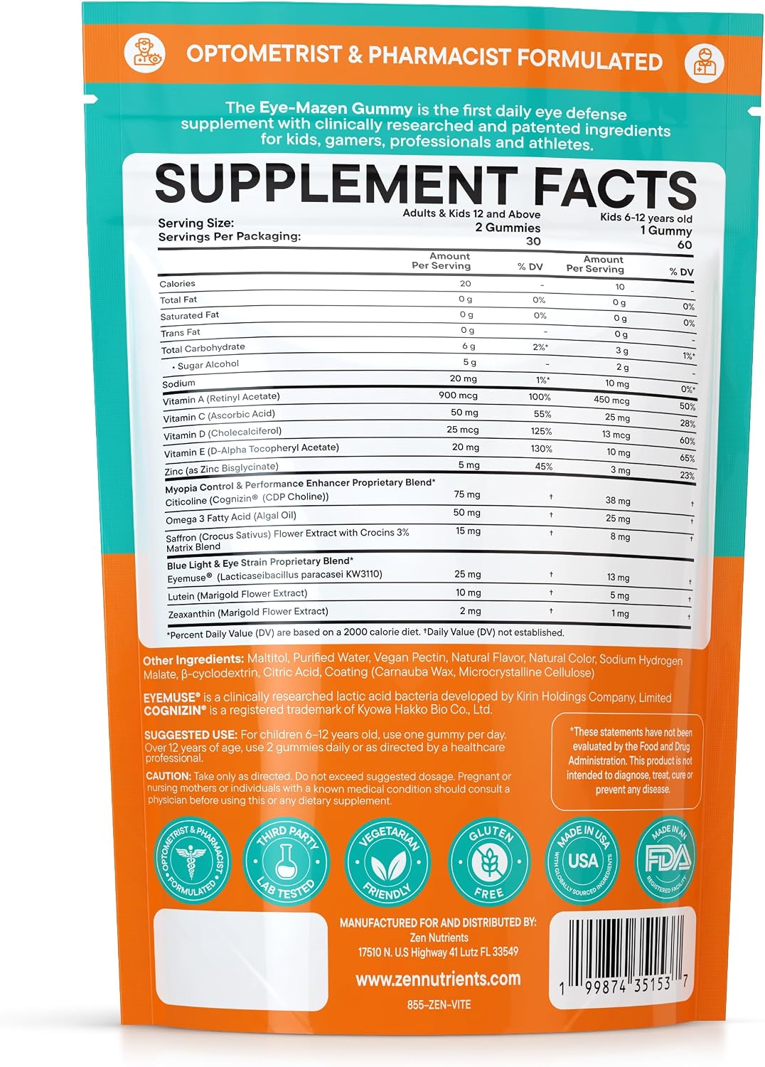 The Eye-Mazen Gummy Eye Vitamins for Vision and Eye Health - Lutein and Zeaxanthin Supplements for Eyes with Omega 3 & Vitamin A - Eye Supplements for Adults, Kids & Seniors