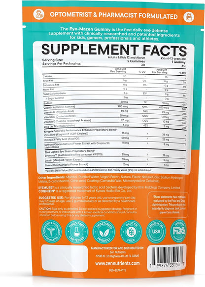 The Eye-Mazen Gummy Eye Vitamins for Vision and Eye Health - Lutein and Zeaxanthin Supplements for Eyes with Omega 3 & Vitamin A - Eye Supplements for Adults, Kids & Seniors