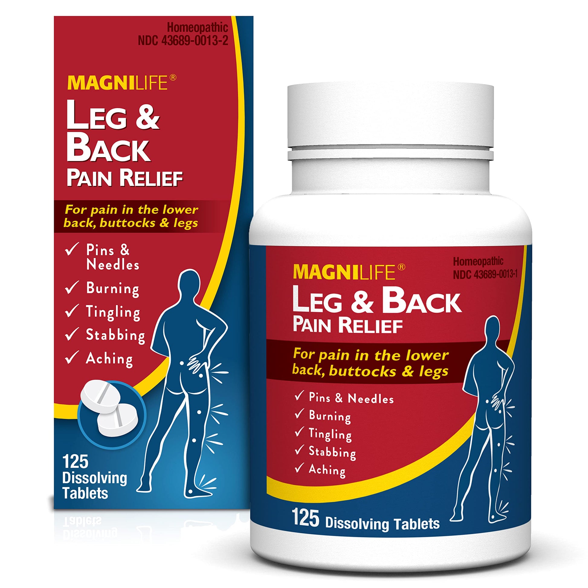 MagniLife Leg & Back Pain Relief Tablets,125 Ct, Fast-Acting Pain Relief Naturally Soothes Burning, Tingling & Stabbing Aches, Symptomatic or Preventative, Non-Habit Forming Quick-Dissolve Tablets MagniLife buy supplements Au