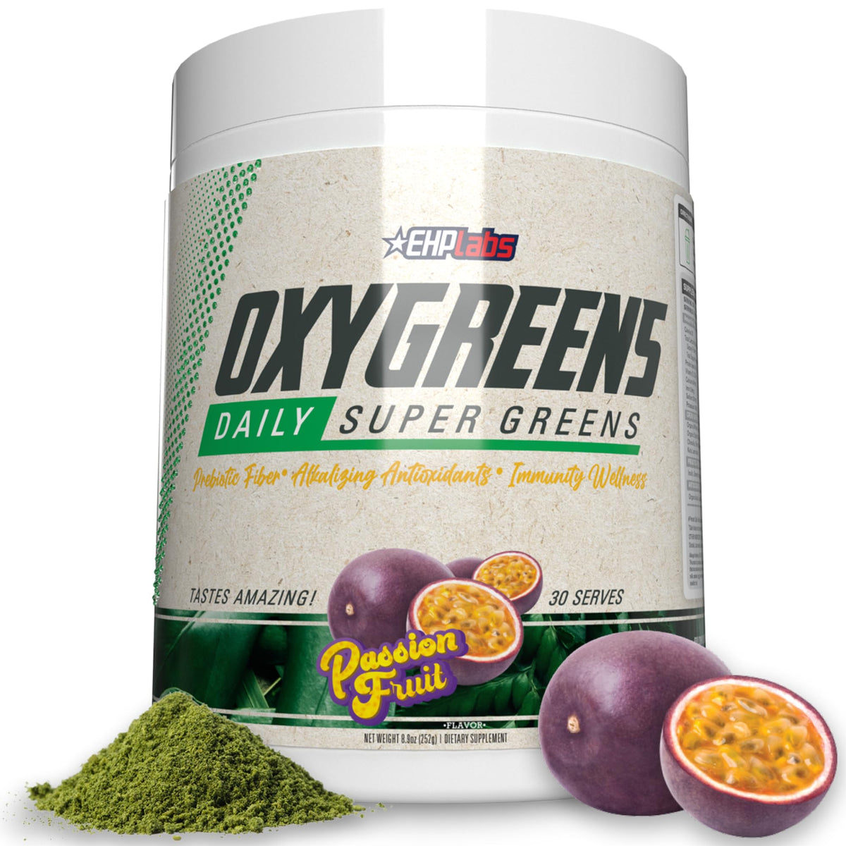 EHP Labs OxyGreens Super Greens Powder with Spirulina & Chlorella, Prebiotic Fiber, Probiotics & Digestive Enzymes – Antioxidant Green Superfood Supplement - 15 Serves (Pineapple)