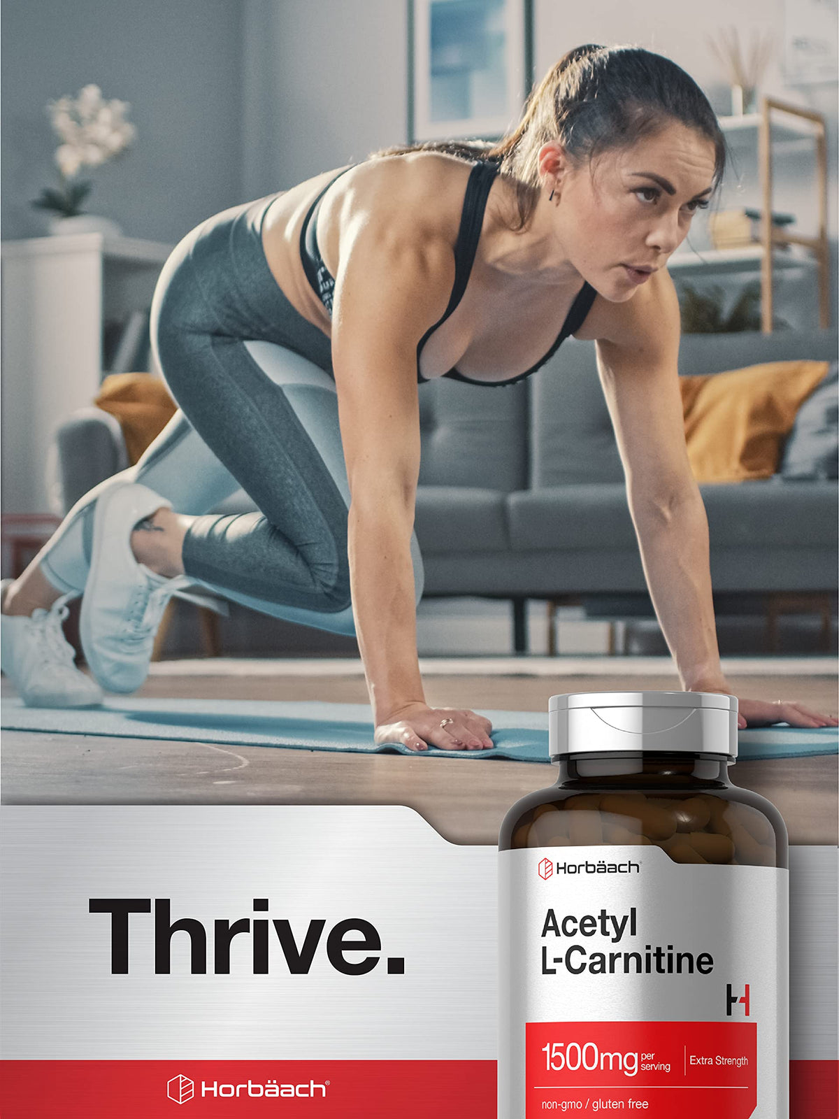 Suplement ​Horbäach Acetyl L-Carnitine 1500mg | 200 Capsules | Extra Strength Supplement | Non-GMO & Gluten Free - VelvetGlow USA